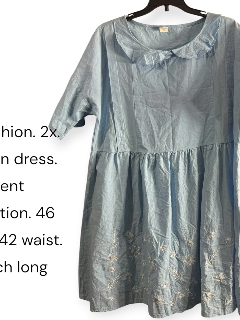 Light Blue Embroidered babydollDress with Ruffle Collar